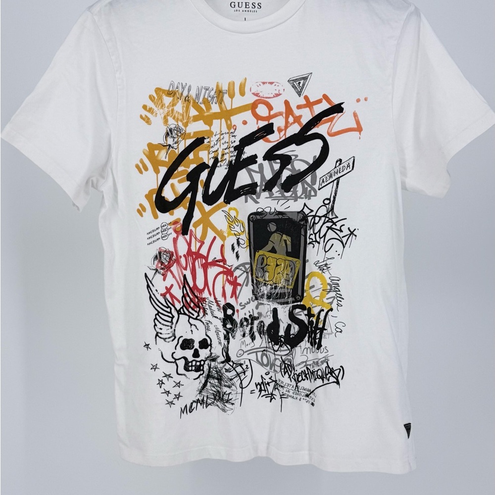 Guess LA Graphic T-Shirt Men’s Large White Street Art DTLA Graffiti Logo Tee